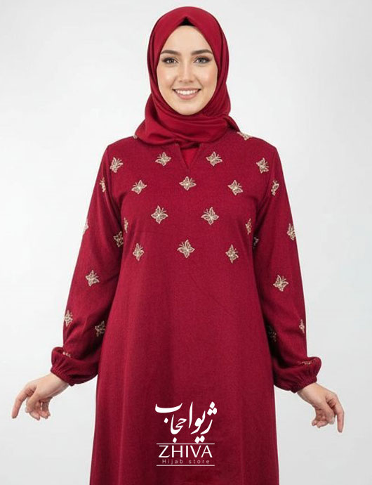 عبای مخمل کبریتی گلدوزی پروانه قرمز