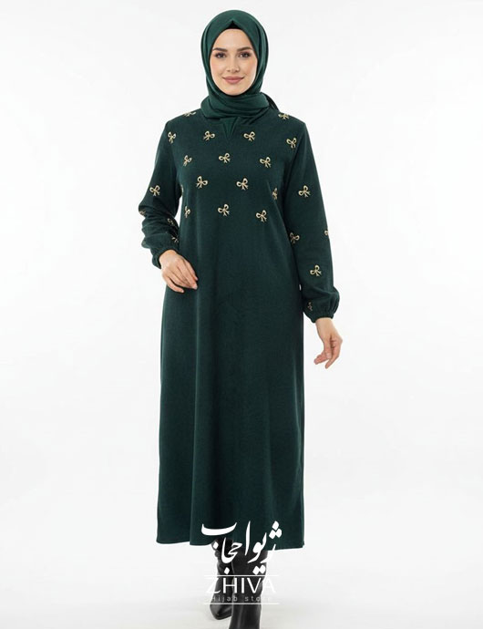 عبا گلدوزی پاپيون سبز