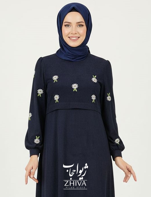 عبا گلدوزی بابونه سرمه ای