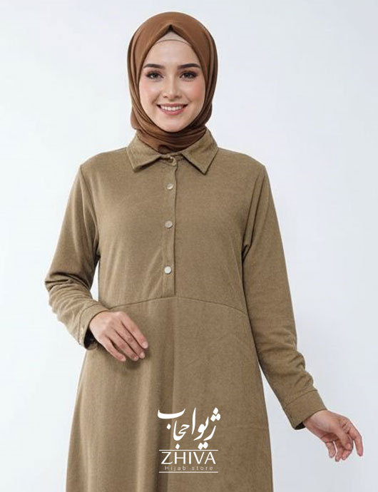مانتو مخمل كبريتی اليزابت خاكی	