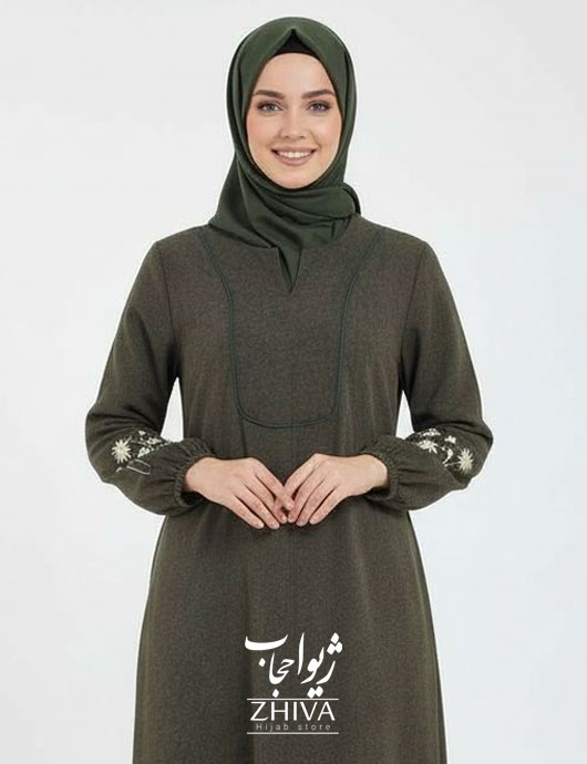 عبا بابونه مغزی دوزی سبز