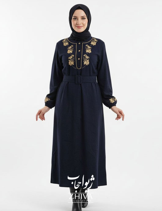 عبا گلدوزی برگ سرمه ای