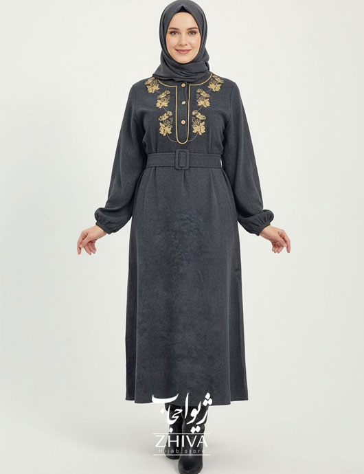 عبا گلدوزی برگ طوسی