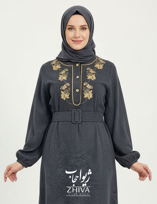 عبا گلدوزی برگ طوسی