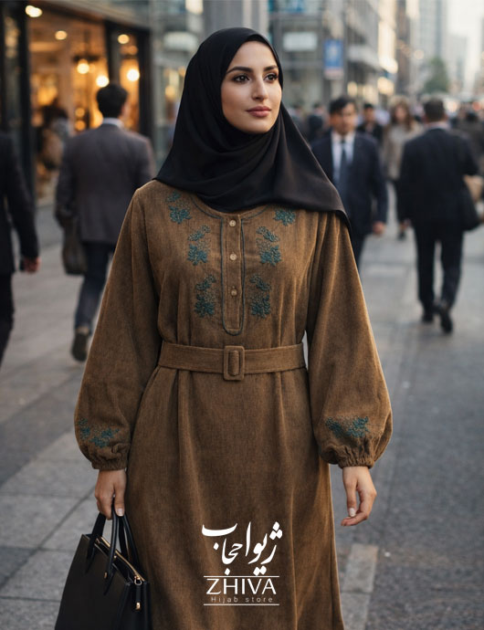عبا گلدوزی برگ كمربنددار شتری