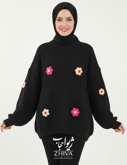 بلوز بافت گل برجسته مشكی