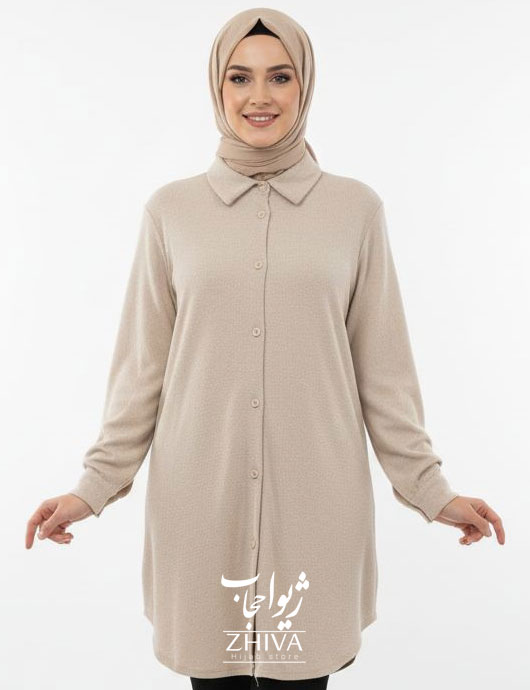 شومیز جلوباز مخمل حوله ای شيری