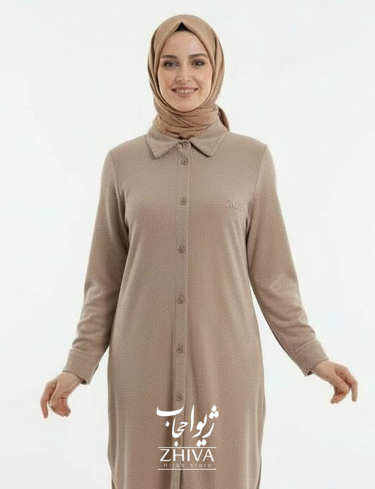 شومیز جلوباز مخمل حوله ای كرمی