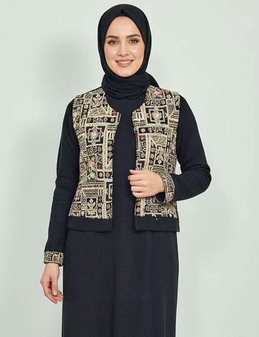 عبا جلیقه سوزن دوزی مخمل کبریتی كد 10