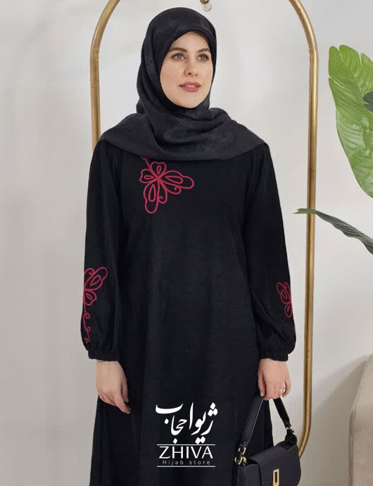 عبای مخمل کبریتی كمربند دار پروانه قیطون مشكی كد 5