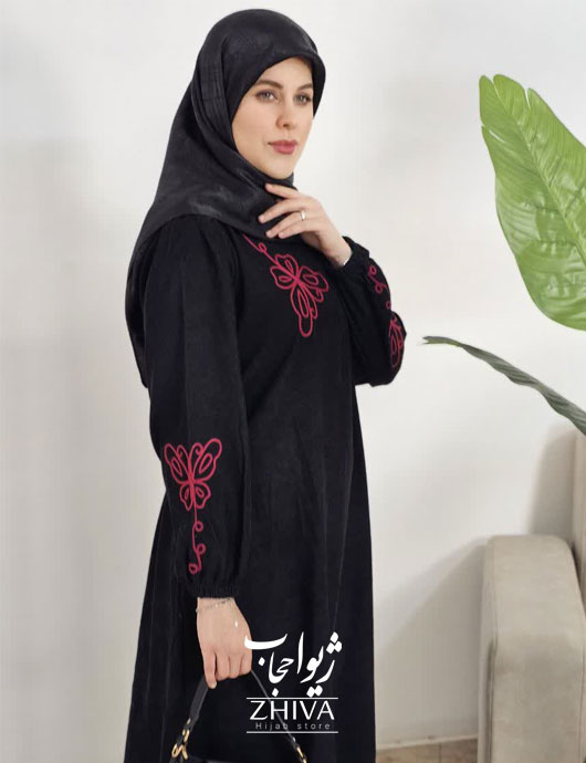 عبای مخمل کبریتی كمربند دار پروانه قیطون