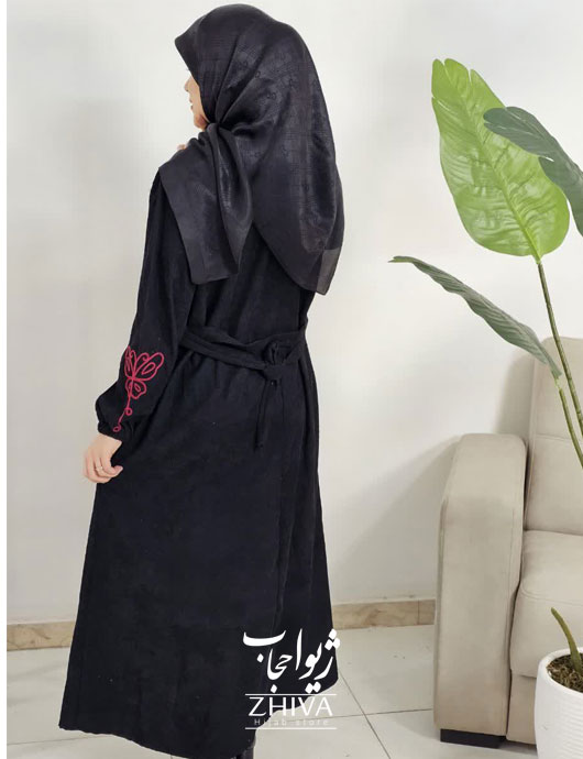 عبای مخمل کبریتی كمربند دار پروانه قیطون