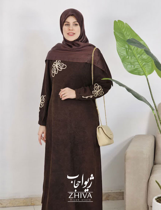 عبای مخمل کبریتی كمربند دار پروانه قیطون