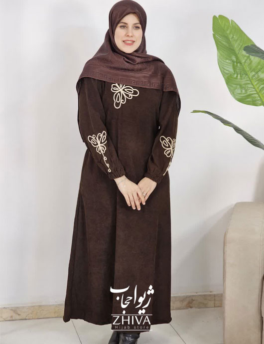 عبای مخمل کبریتی كمربند دار پروانه قیطون