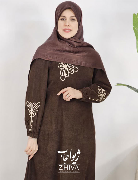 عبای مخمل کبریتی كمربند دار پروانه قیطون
