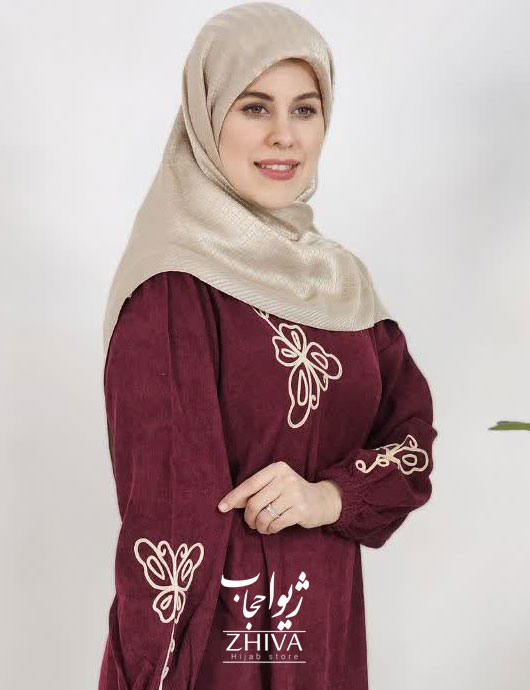 عبای مخمل کبریتی كمربند دار پروانه قیطون