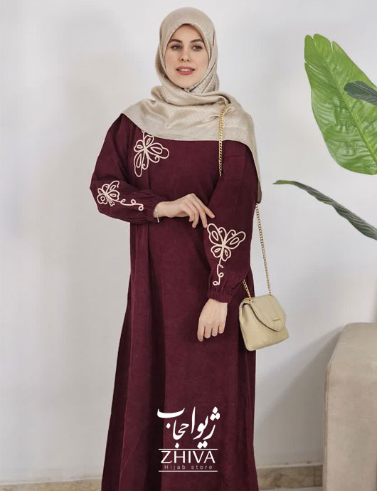 عبای مخمل کبریتی كمربند دار پروانه قیطون