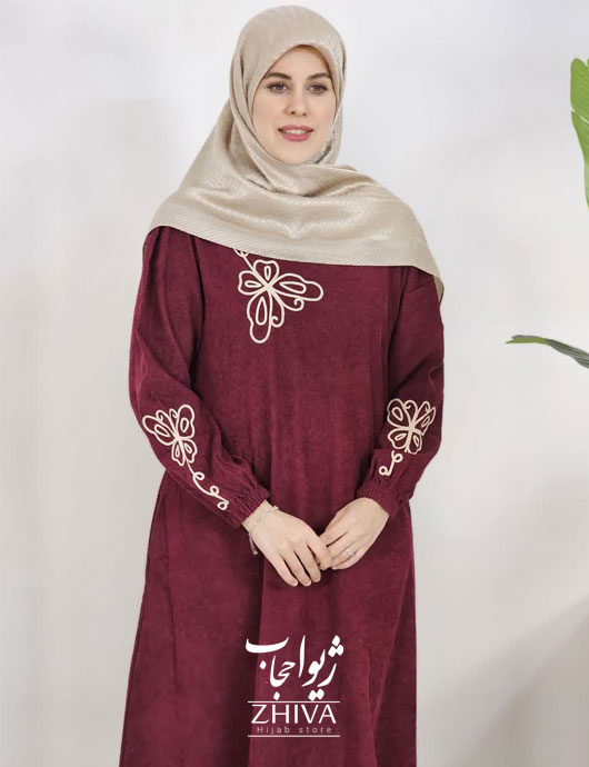 عبای مخمل کبریتی كمربند دار پروانه قیطون
