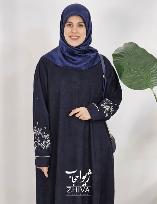 عبای مخمل کبریتی قاصدك سرمه ای كد2