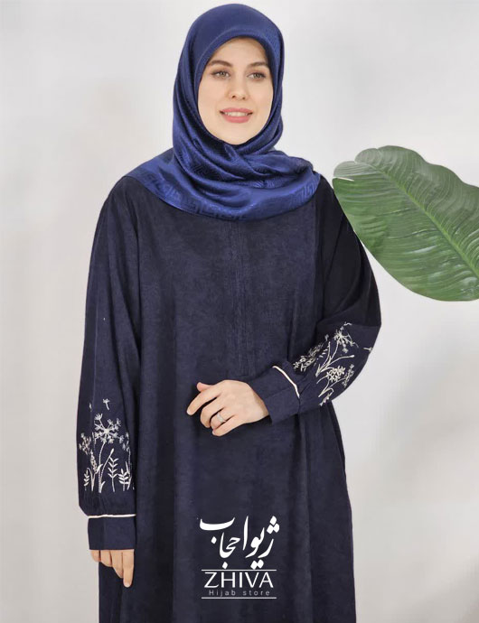 عبای مخمل کبریتی كمربنددار قاصدك سرمه ای
