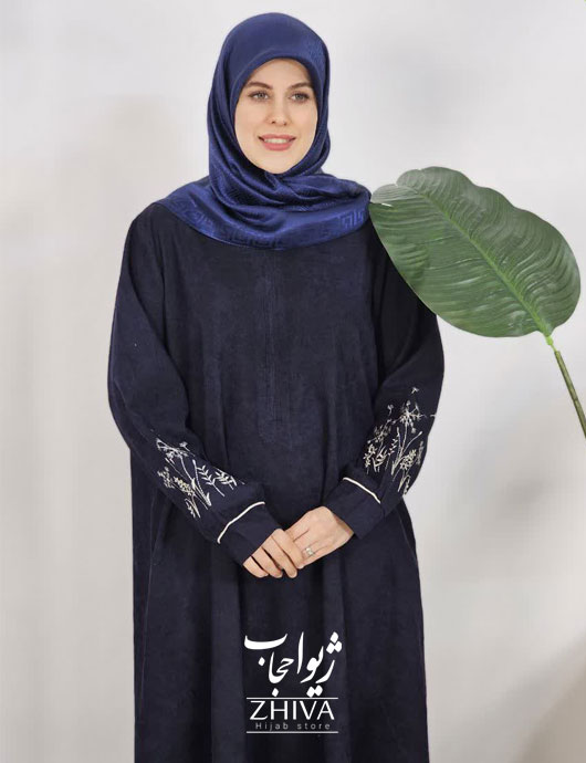 عبای مخمل کبریتی كمربنددار قاصدك سرمه ای