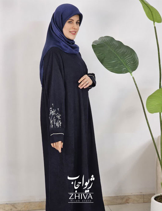 عبای مخمل کبریتی كمربنددار قاصدك سرمه ای