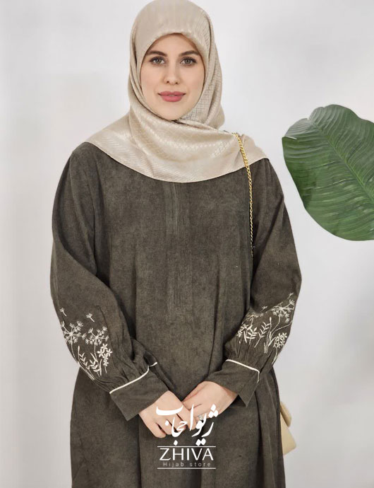 عبای مخمل کبریتی كمربنددار قاصدك سبز