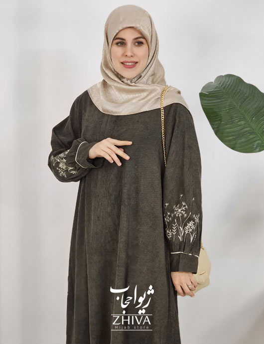 عبای مخمل کبریتی كمربنددار قاصدك سبز