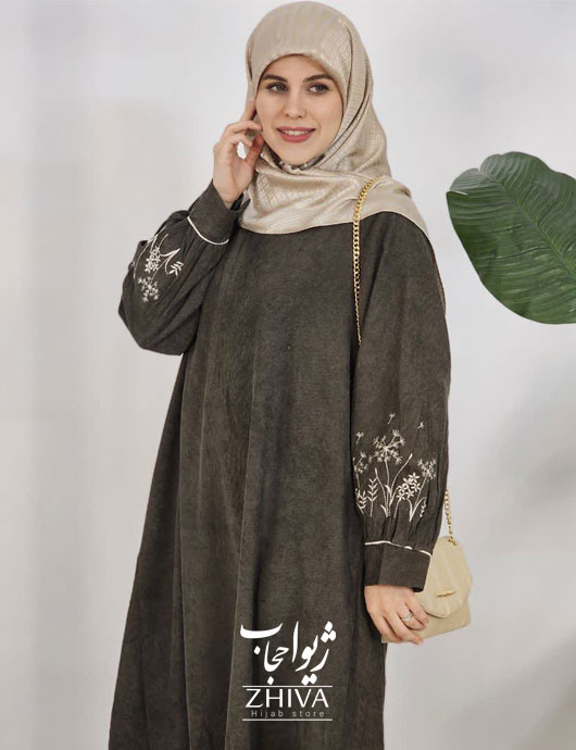 عبای مخمل کبریتی كمربنددار قاصدك سبز