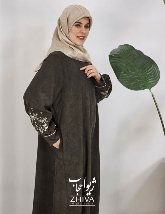 عبای مخمل کبریتی كمربنددار قاصدك سبز