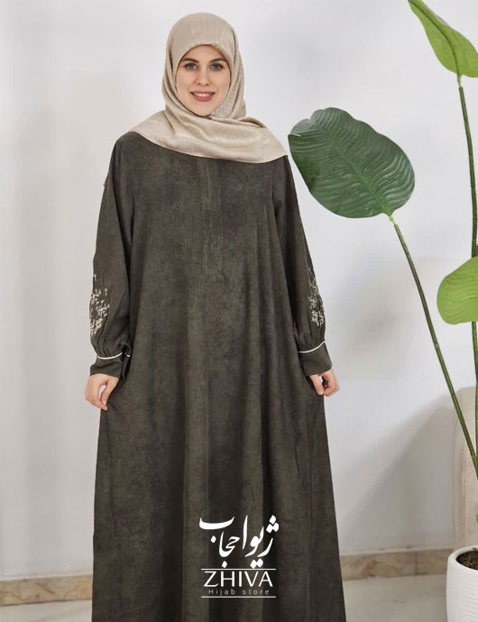 عبای مخمل کبریتی كمربنددار قاصدك سبز