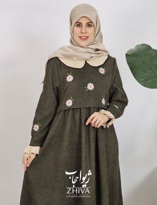 عبای مخمل کبریتی بابونه پرنسسی سبز كد 1