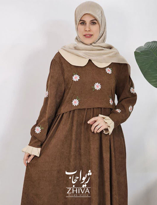 عبای مخمل کبریتی بابونه پرنسسی شتری كد 2