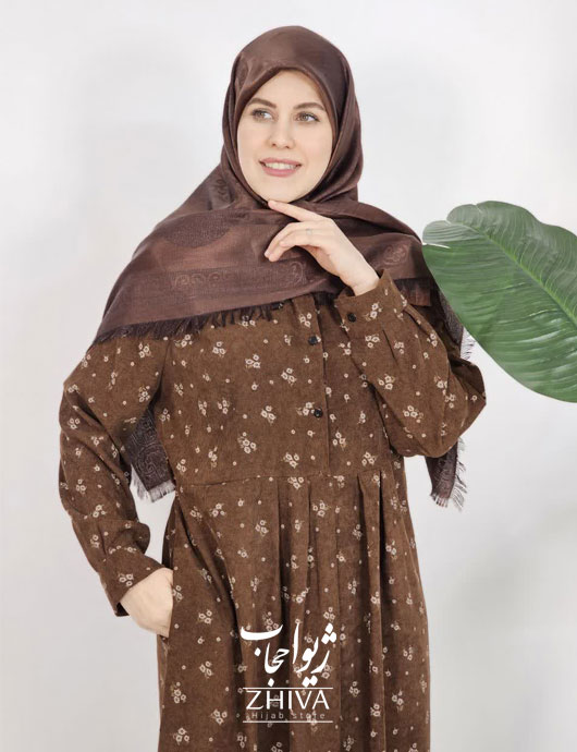 عبا مخمل کبریتی گل ریزه قهوه ای كد 3