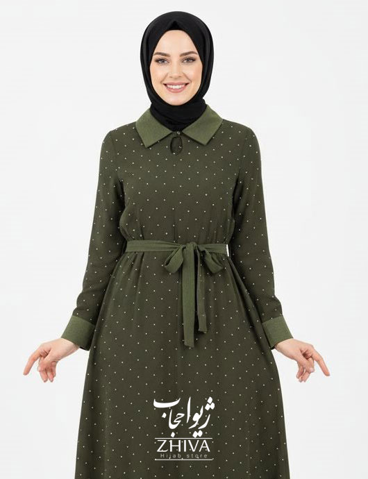 پیراهن تمام نگین کرپ سبز كد 1