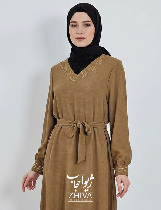پیراهن ابروبادی یقه پولکی نسكافه ای كد 1