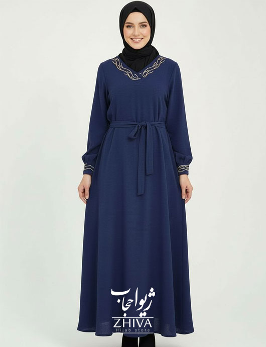 پیراهن ابروبادی یقه پولکی سرمه ای