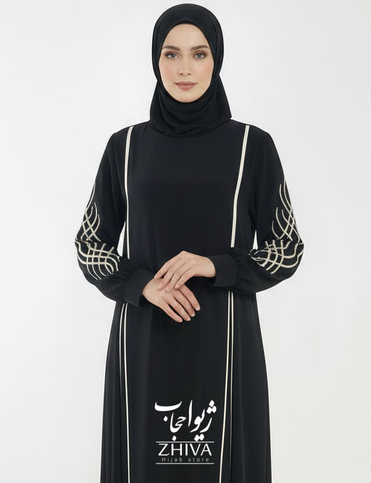 مانتو عبایی ترنم گلدوزی مشكی