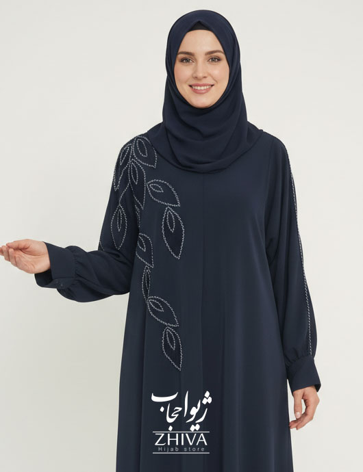 عبا تابان جواهردوزی گلبرگ سرمه ای