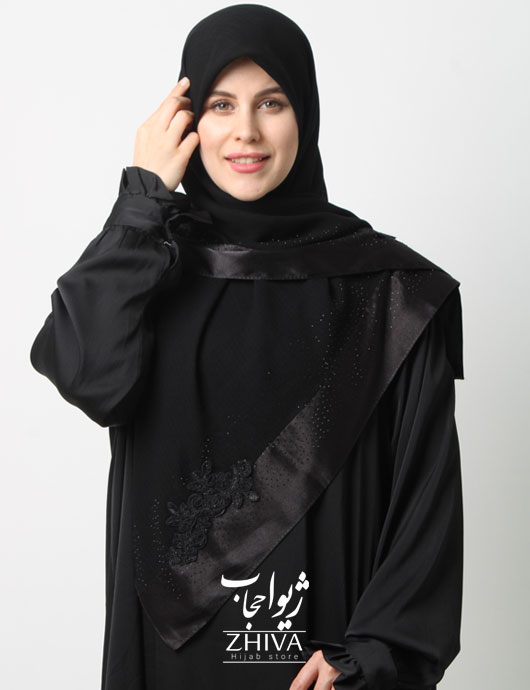 روسری گلكسی مشكی حاشيه ساتن قواره 120	