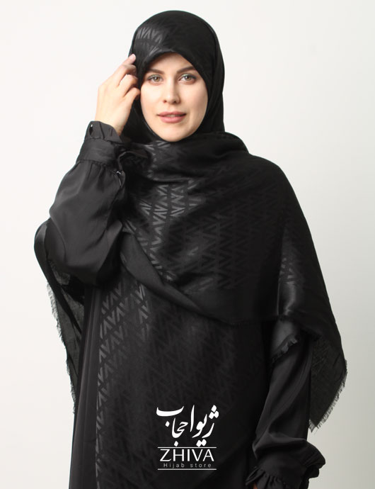 روسری ژاكارد مشكی دور ريش قواره 140 كد 1