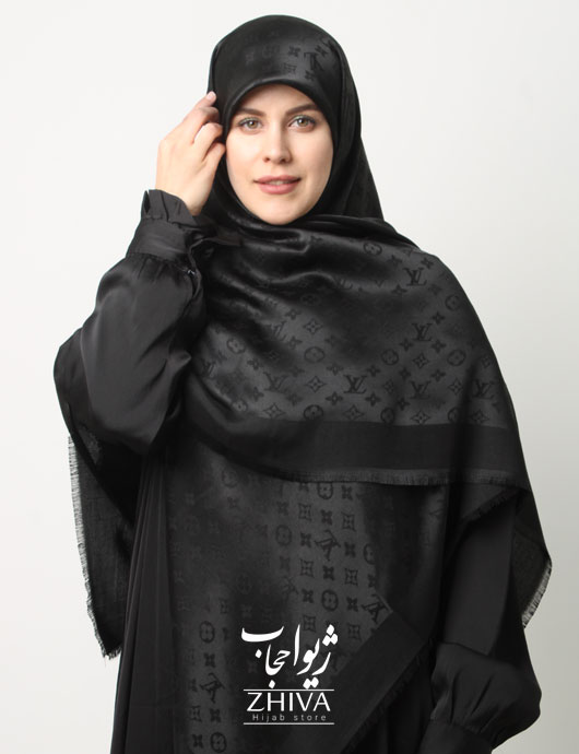 روسری ژاكارد مشكی دور ريش قواره 140 كد 5