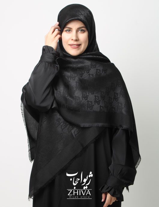 روسری ژاكارد مشكی دور ريش قواره 140 كد 7