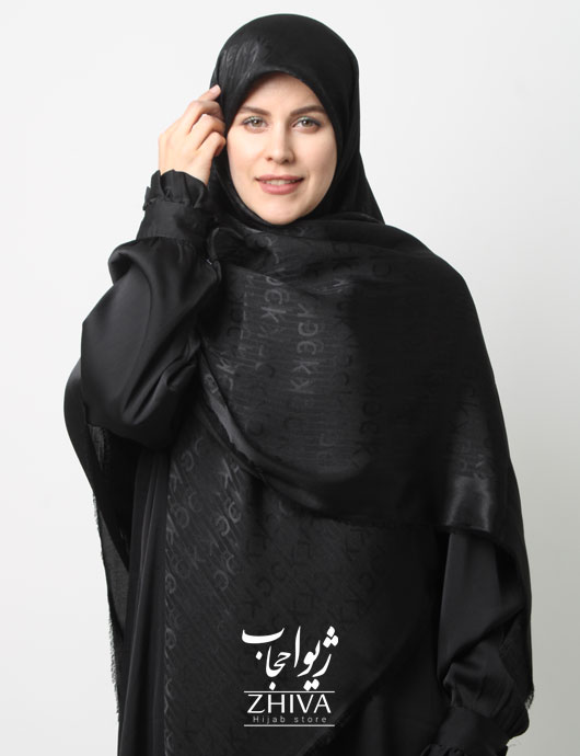 روسری ژاكارد مشكی دور ريش قواره 140 كد 10