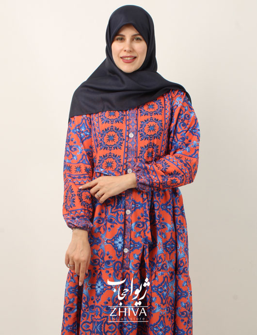 پيراهن ساحلی سه طبقه چين جلو دكمه فلور