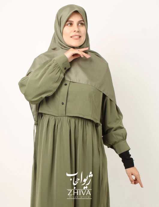 مانتو عبایی شهلا سبز  خاكی كد 4