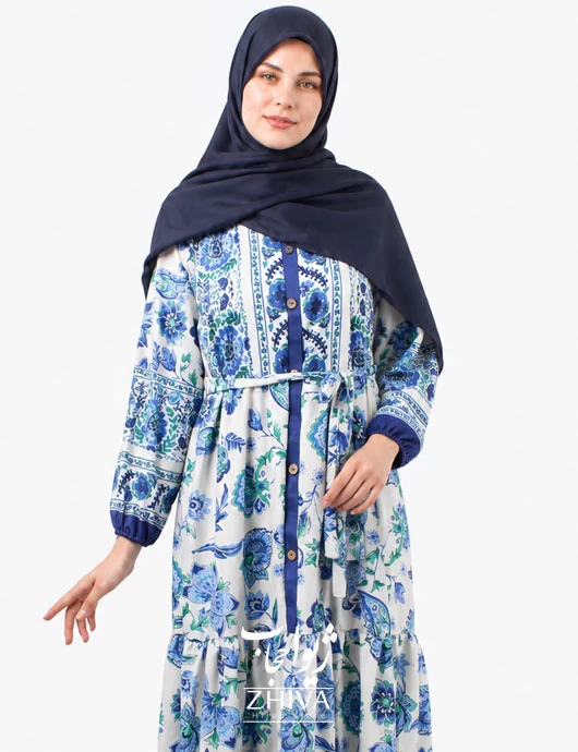 پيراهن ساحلی سه طبقه چين جلو دكمه فلور كد 9