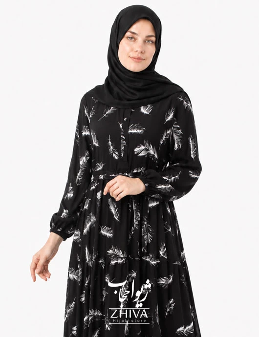 پيراهن ساحلی نخی سفيد مشكی سه طبقه چين كد 4
