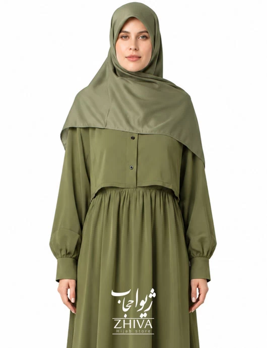 مانتو عبایی شهلا سبز  خاكی كد 4