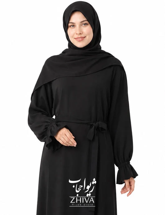 مانتو عبایی  ابر و‌ بادی  ساده كمربند دار